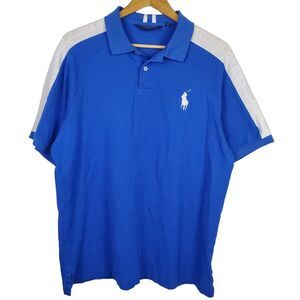 Ralph Lauren Polo Golf Pro Fit Blue White Perforated Spell Out Shirt Sz XL